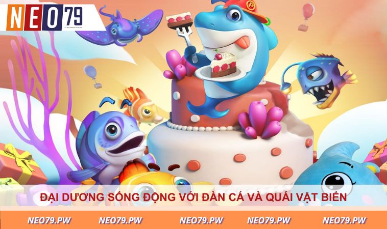 Đại dương sống động với đàn cá và quái vật biển